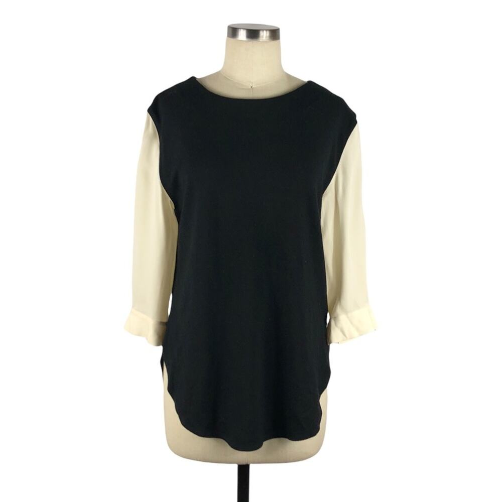 HALSTON HERITAGE Colorblock Sleeve Top Black Cream Size 4 Chic